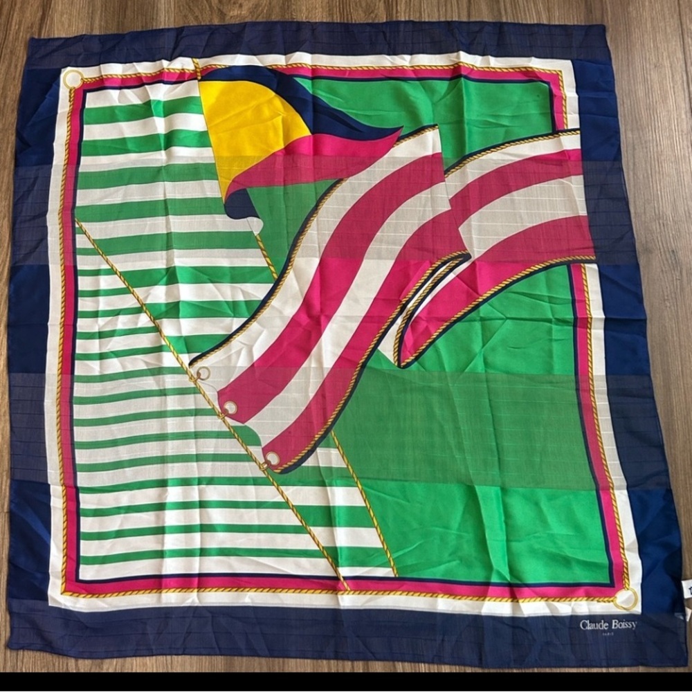 Claude Boissey nautical Elegant colorful Geometric Pattern scarf 34”x34”
